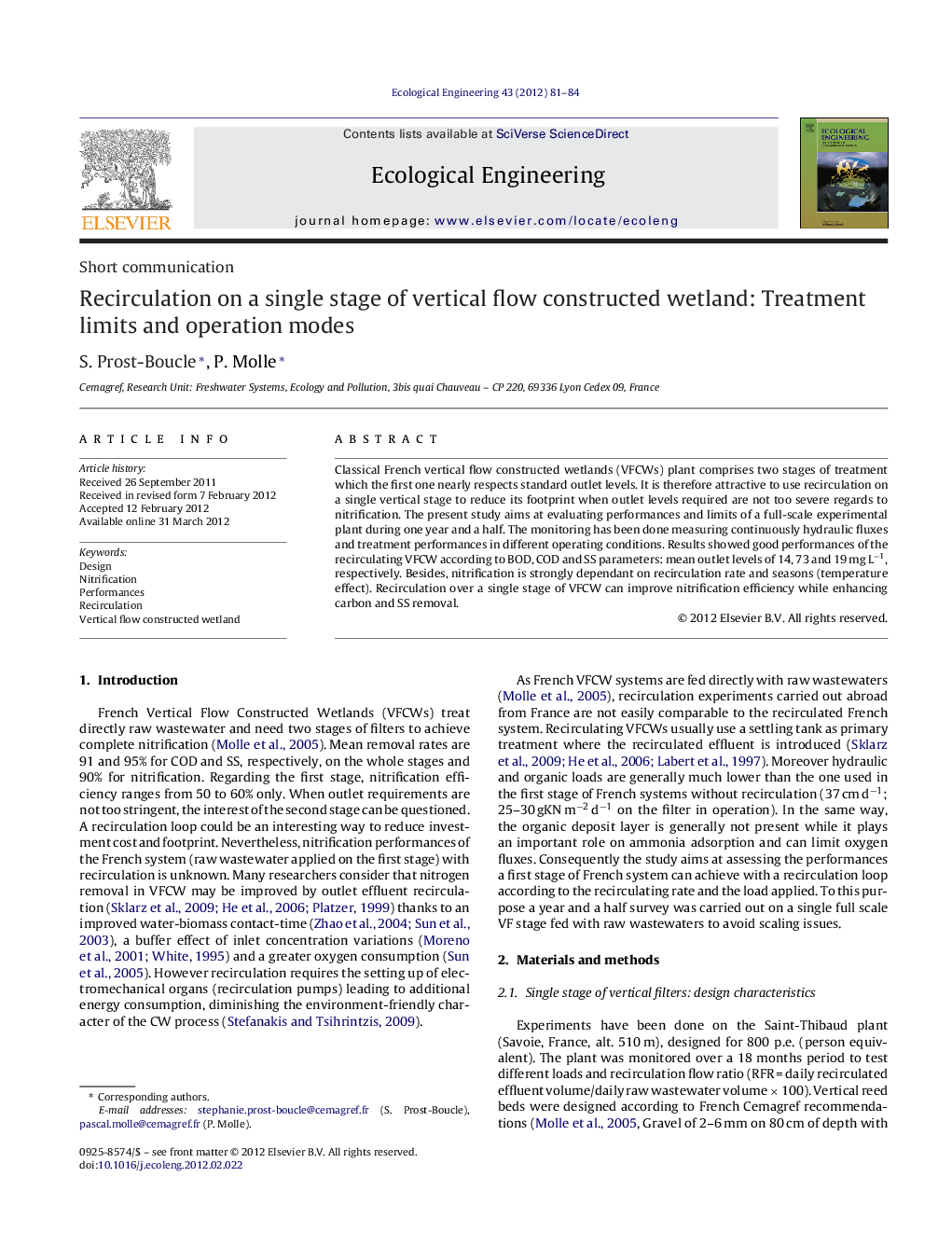 Recirculation on a single stage of vertical flow constructed wetland: Treatment limits and operation modes