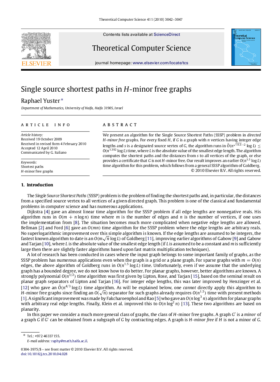 Single source shortest paths in H-minor free graphs