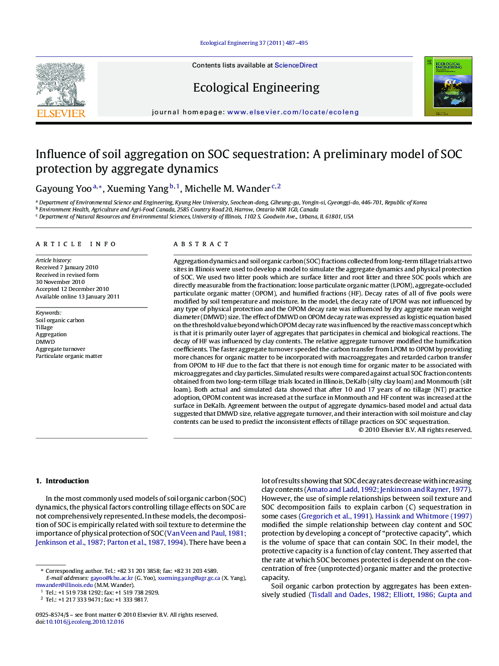 Influence of soil aggregation on SOC sequestration: A preliminary model of SOC protection by aggregate dynamics