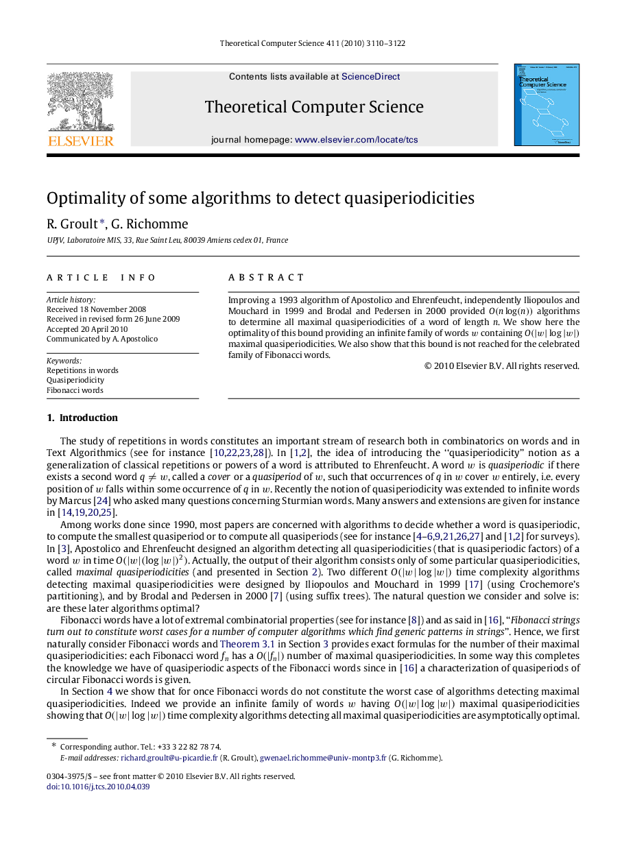 Optimality of some algorithms to detect quasiperiodicities