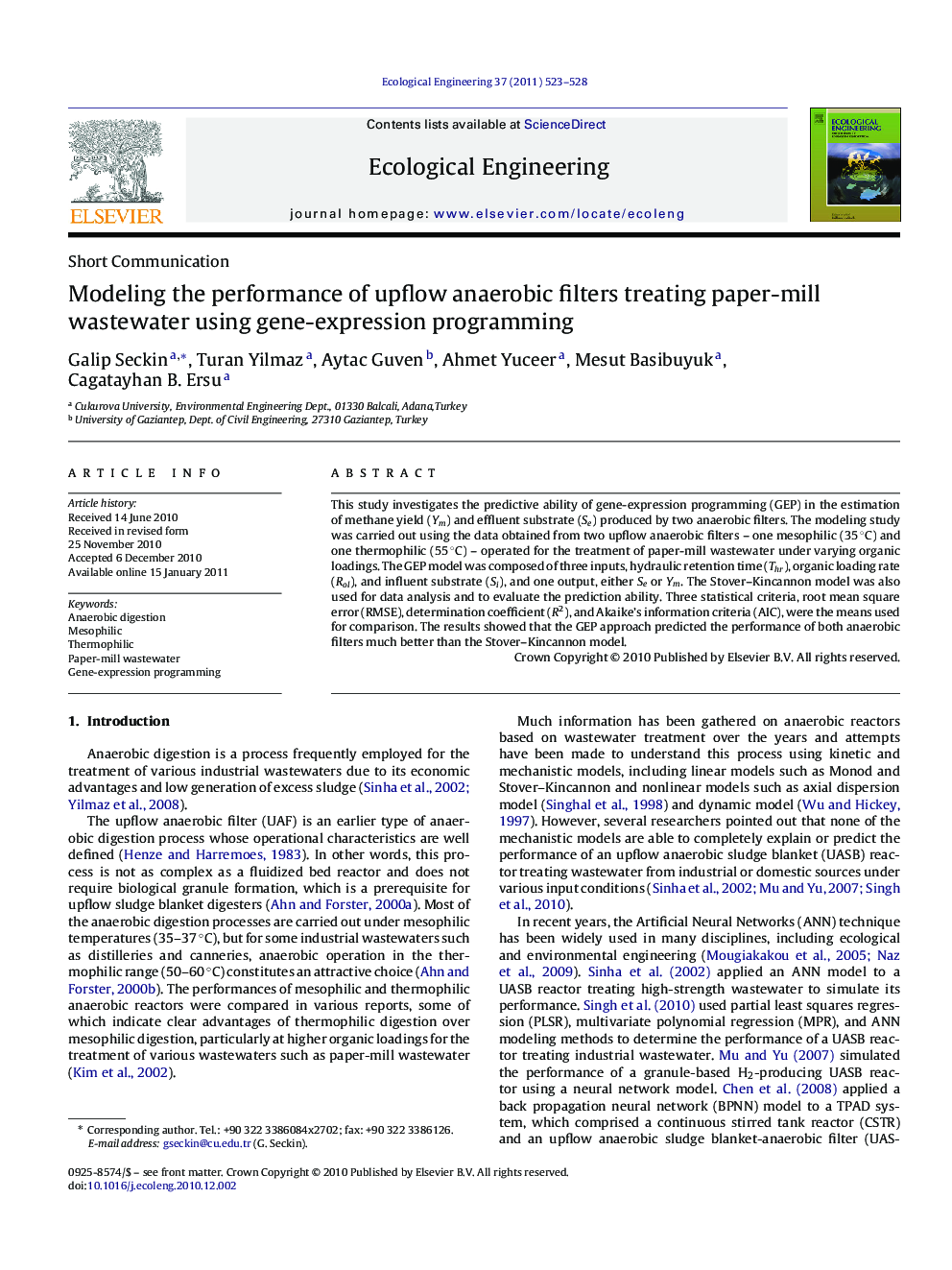 Modeling the performance of upflow anaerobic filters treating paper-mill wastewater using gene-expression programming