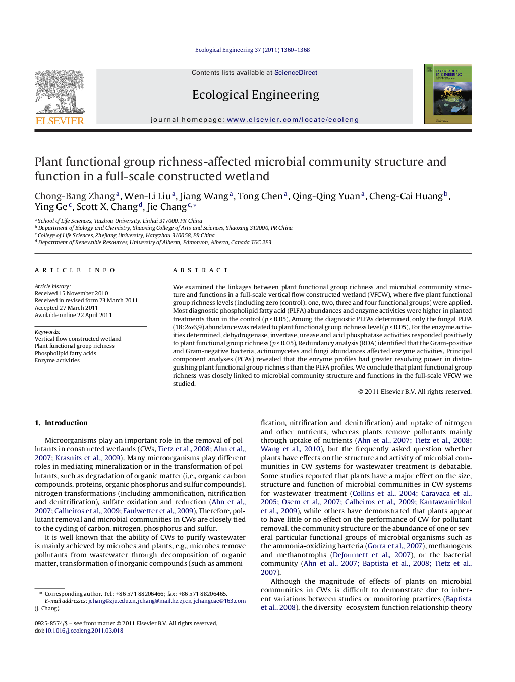 Plant functional group richness-affected microbial community structure and function in a full-scale constructed wetland