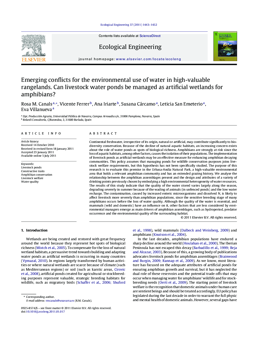 Emerging conflicts for the environmental use of water in high-valuable rangelands. Can livestock water ponds be managed as artificial wetlands for amphibians?