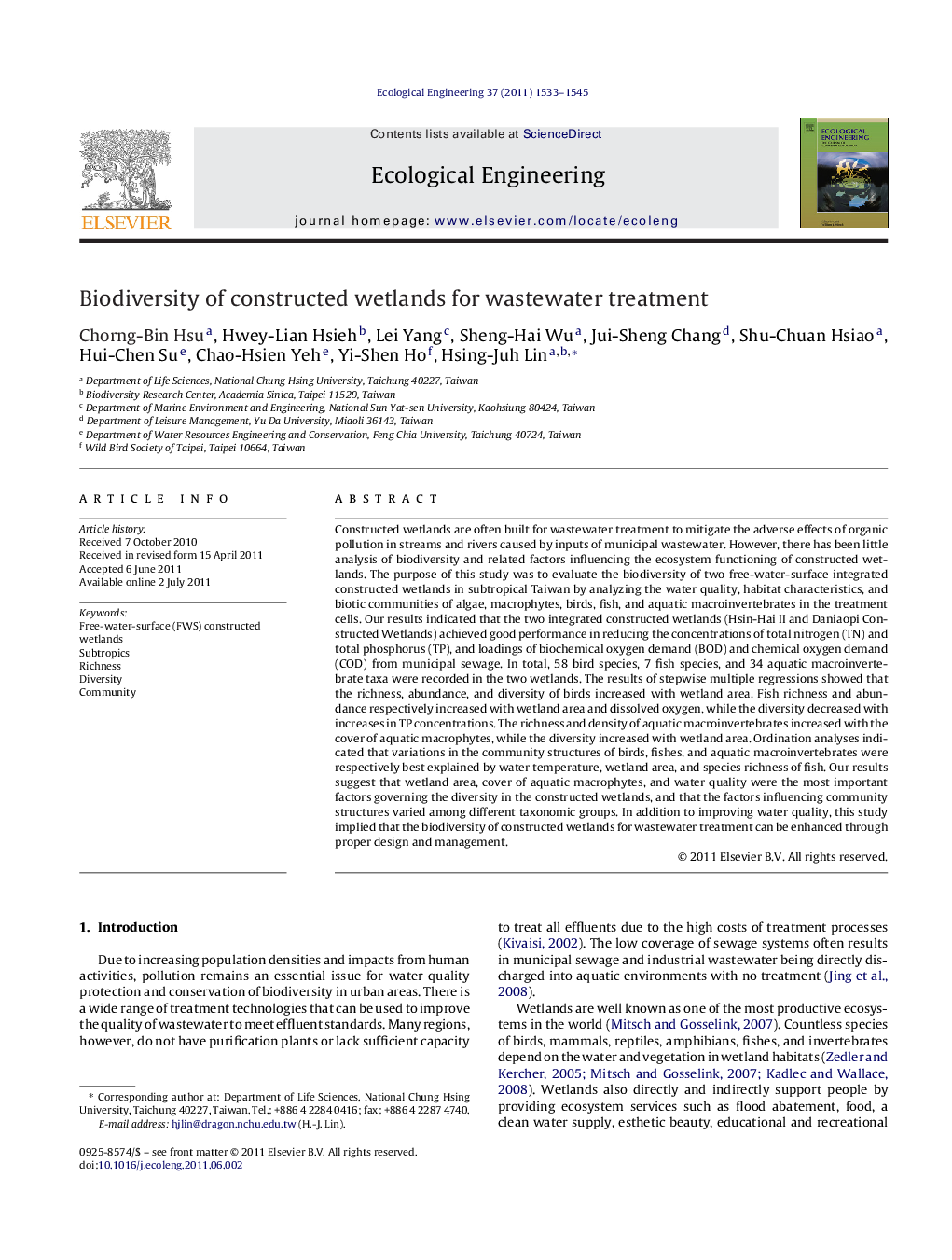 Biodiversity of constructed wetlands for wastewater treatment