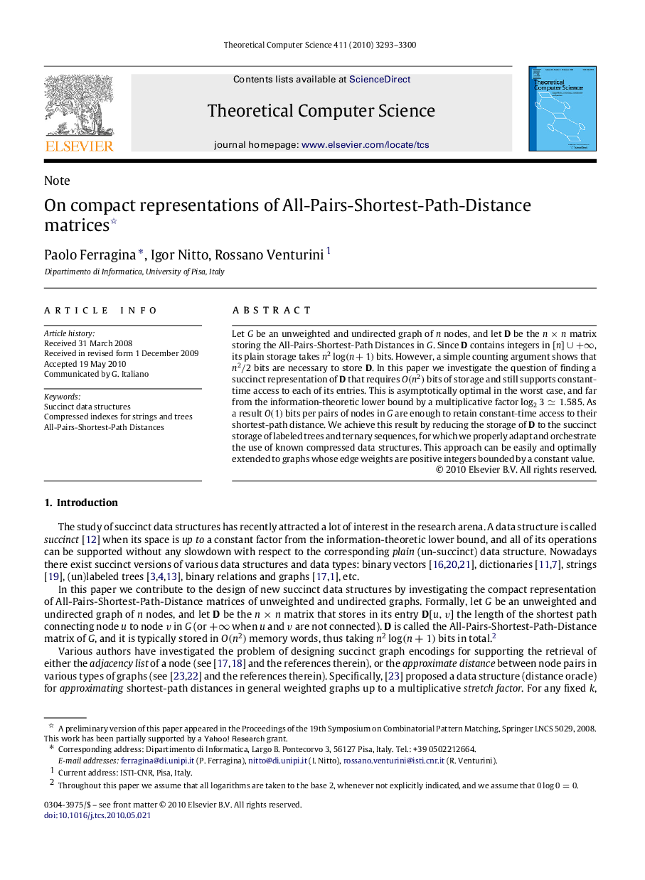 On compact representations of All-Pairs-Shortest-Path-Distance matrices 