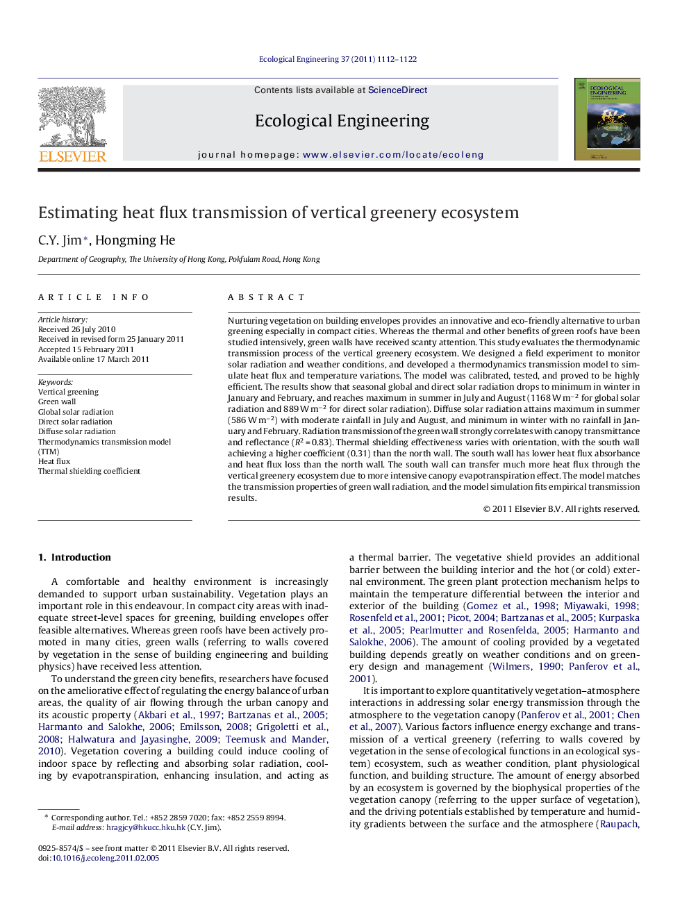 Estimating heat flux transmission of vertical greenery ecosystem