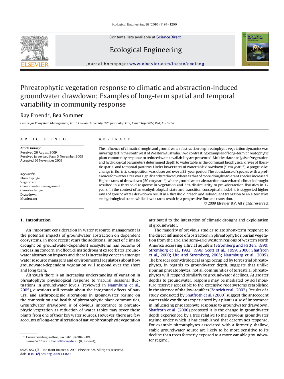 Phreatophytic vegetation response to climatic and abstraction-induced groundwater drawdown: Examples of long-term spatial and temporal variability in community response