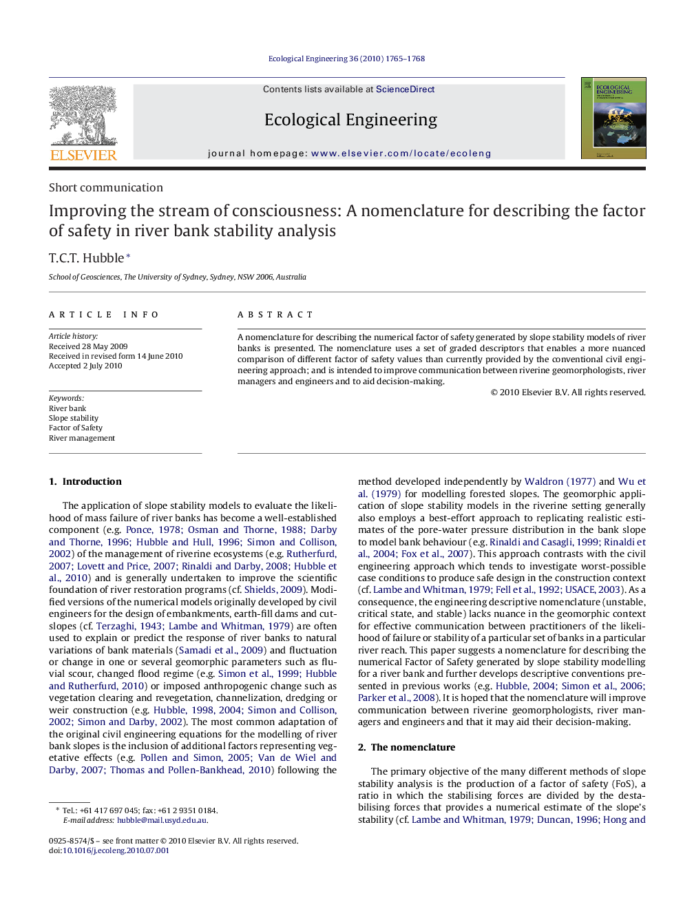 Improving the stream of consciousness: A nomenclature for describing the factor of safety in river bank stability analysis