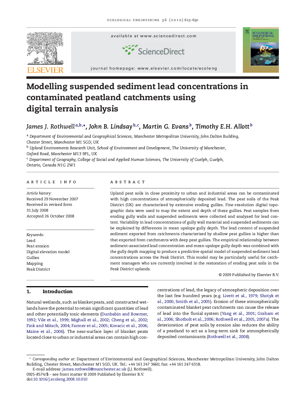 Modelling suspended sediment lead concentrations in contaminated peatland catchments using digital terrain analysis