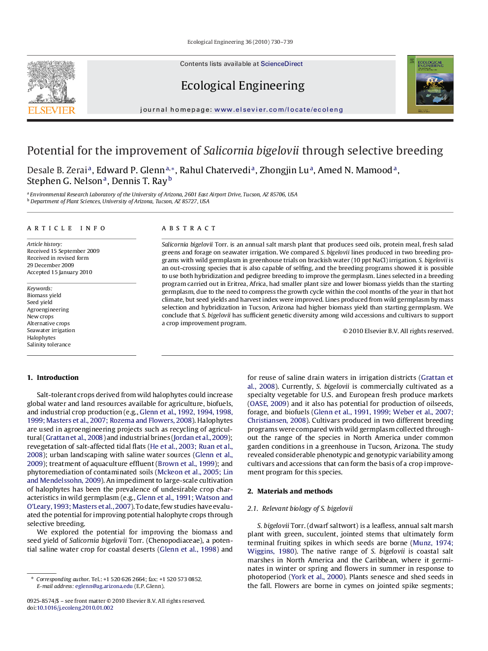 Potential for the improvement of Salicornia bigelovii through selective breeding