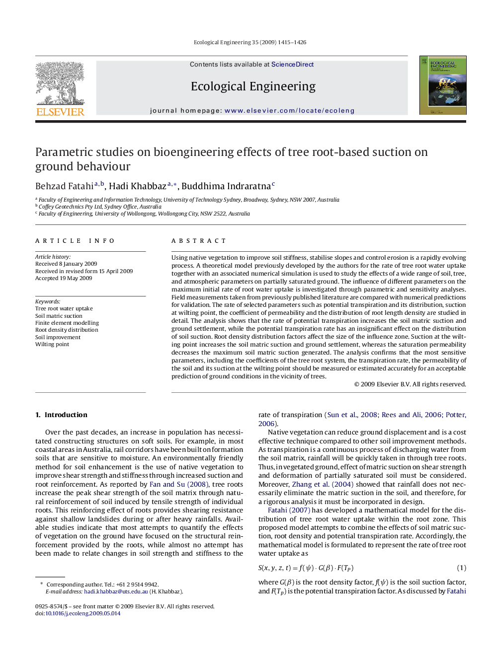 Parametric studies on bioengineering effects of tree root-based suction on ground behaviour