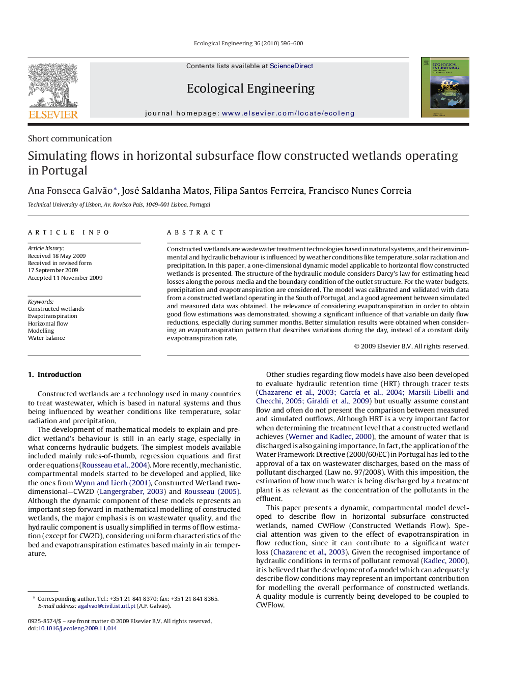 Simulating flows in horizontal subsurface flow constructed wetlands operating in Portugal