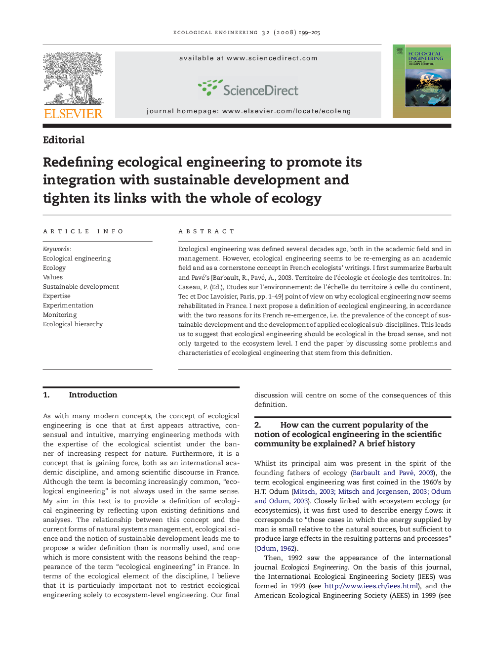 Redefining ecological engineering to promote its integration with sustainable development and tighten its links with the whole of ecology