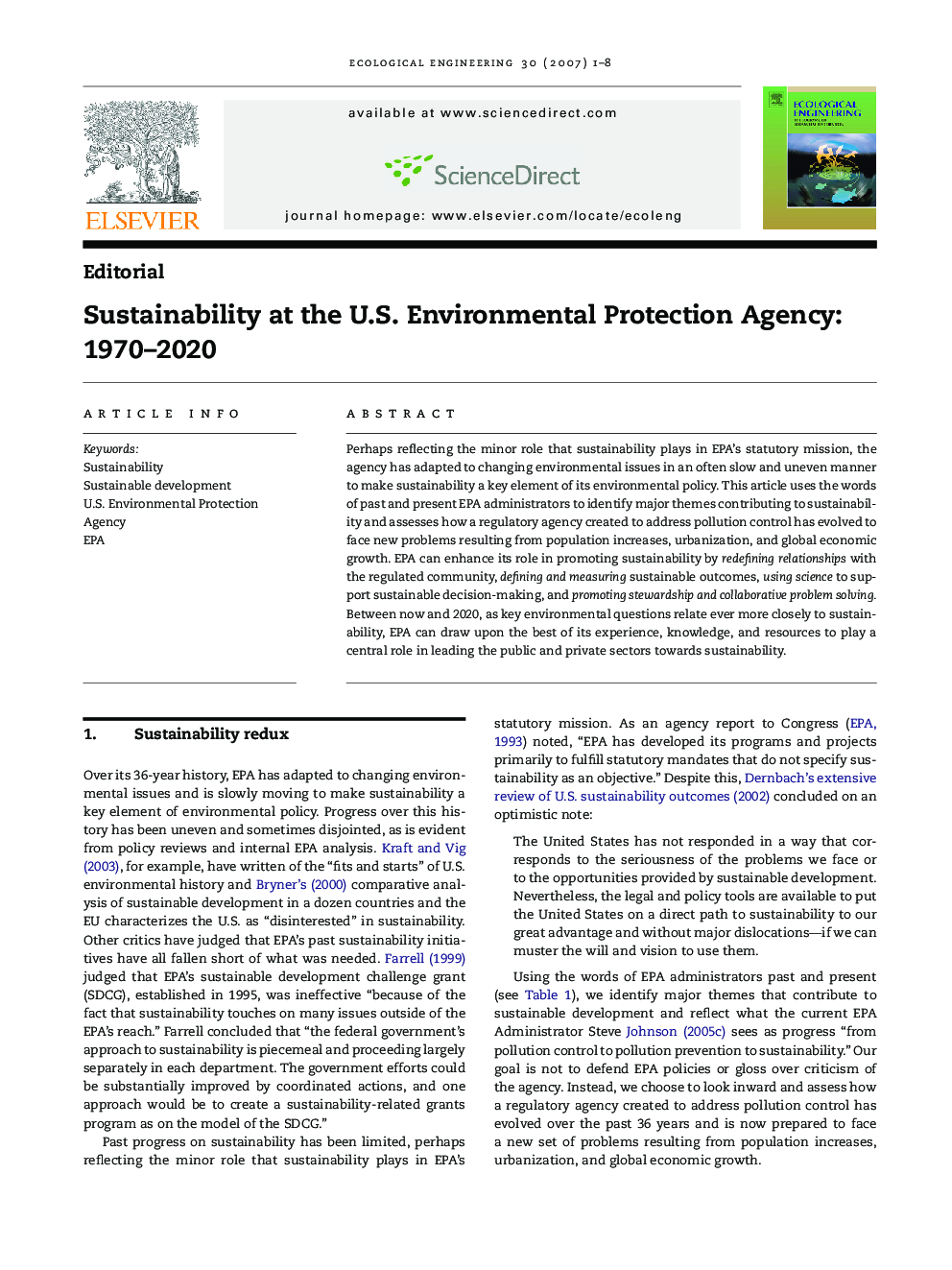 Sustainability at the U.S. Environmental Protection Agency: 1970-2020