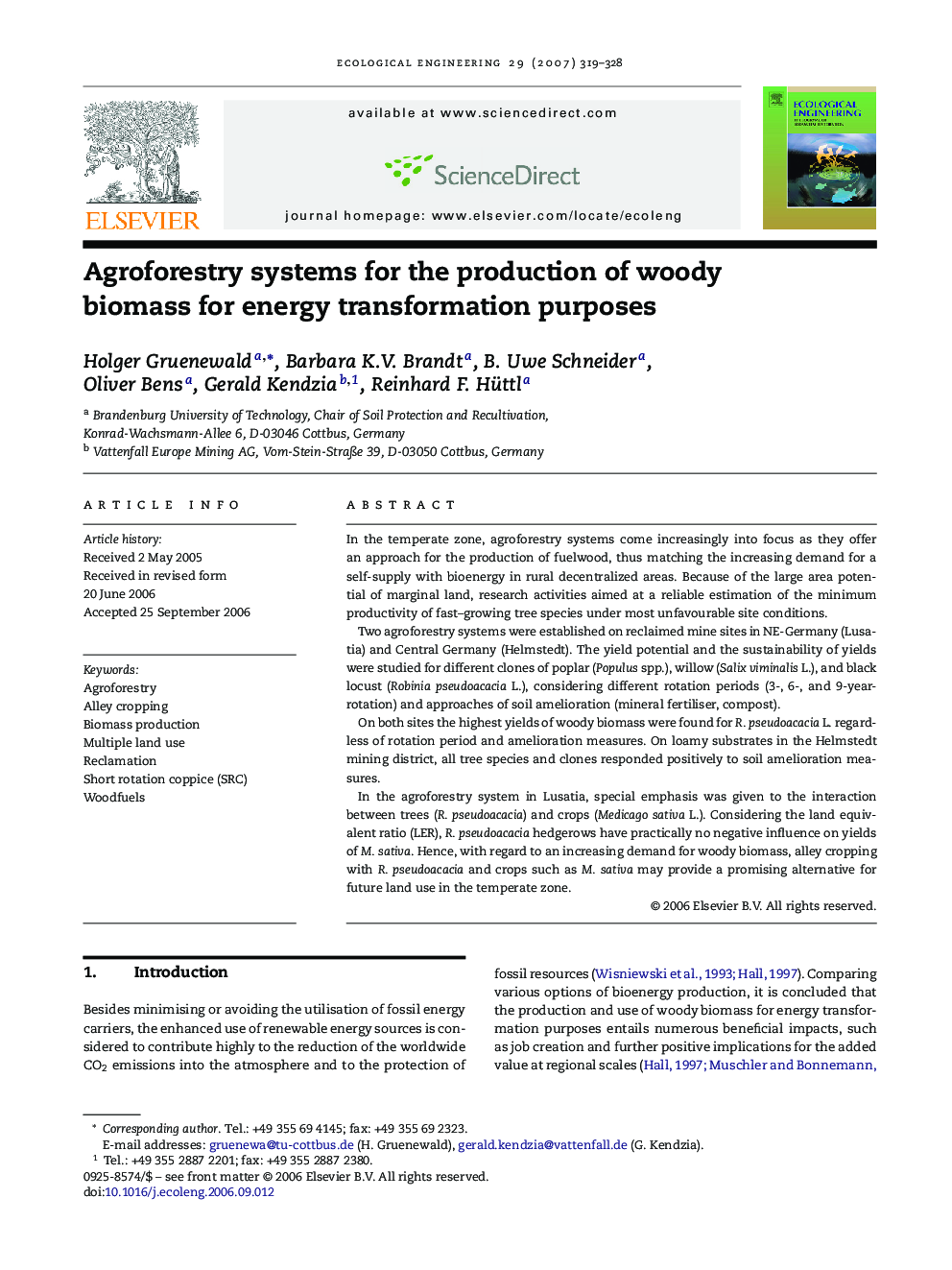 Agroforestry systems for the production of woody biomass for energy transformation purposes