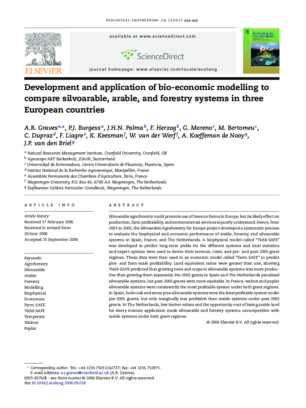 Development and application of bio-economic modelling to compare silvoarable, arable, and forestry systems in three European countries
