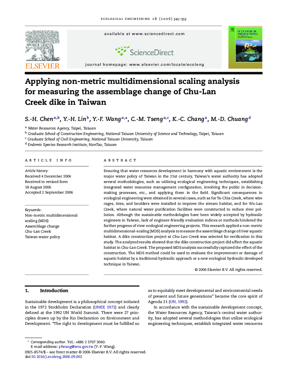 Applying non-metric multidimensional scaling analysis for measuring the assemblage change of Chu-Lan Creek dike in Taiwan