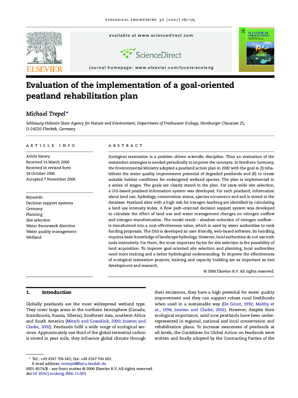 Evaluation of the implementation of a goal-oriented peatland rehabilitation plan