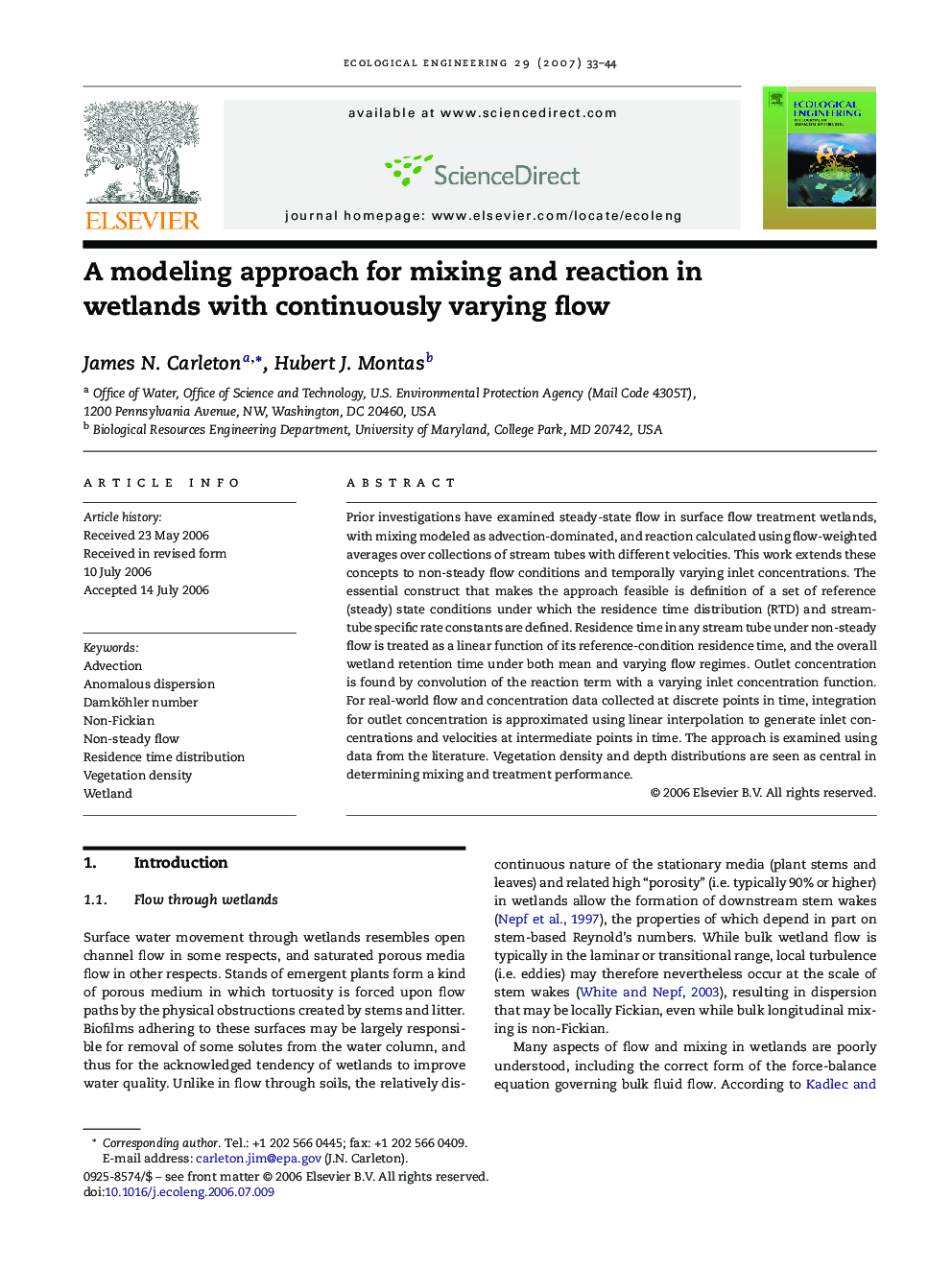 A modeling approach for mixing and reaction in wetlands with continuously varying flow