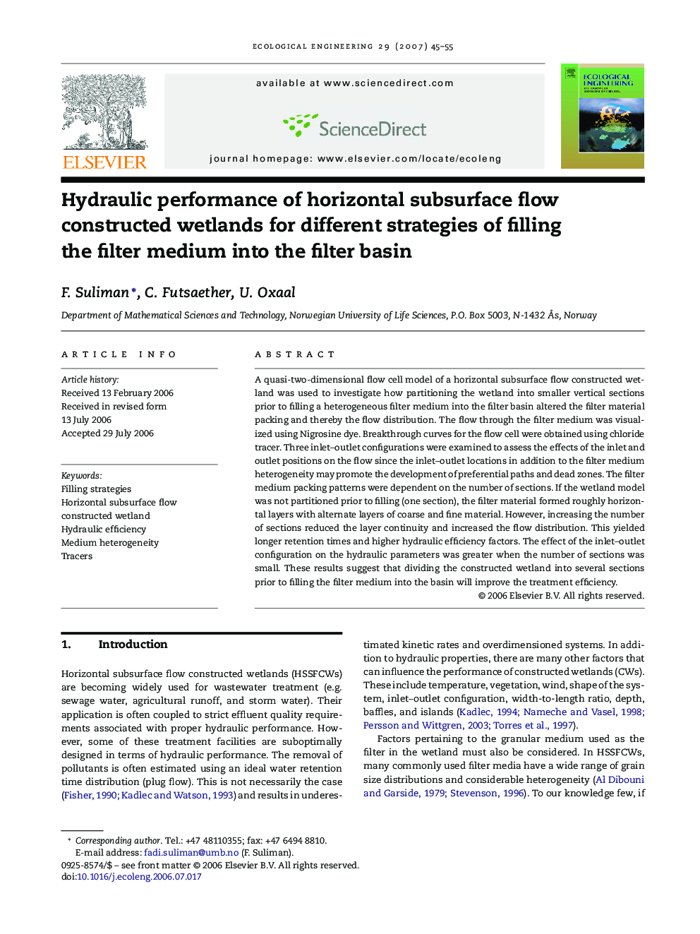 Hydraulic performance of horizontal subsurface flow constructed wetlands for different strategies of filling the filter medium into the filter basin