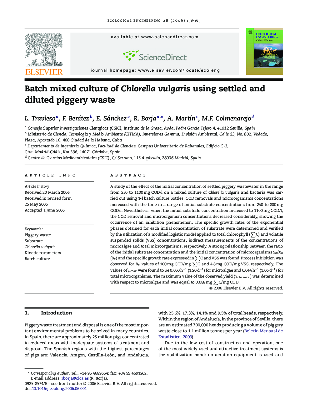 Batch mixed culture of Chlorella vulgaris using settled and diluted piggery waste