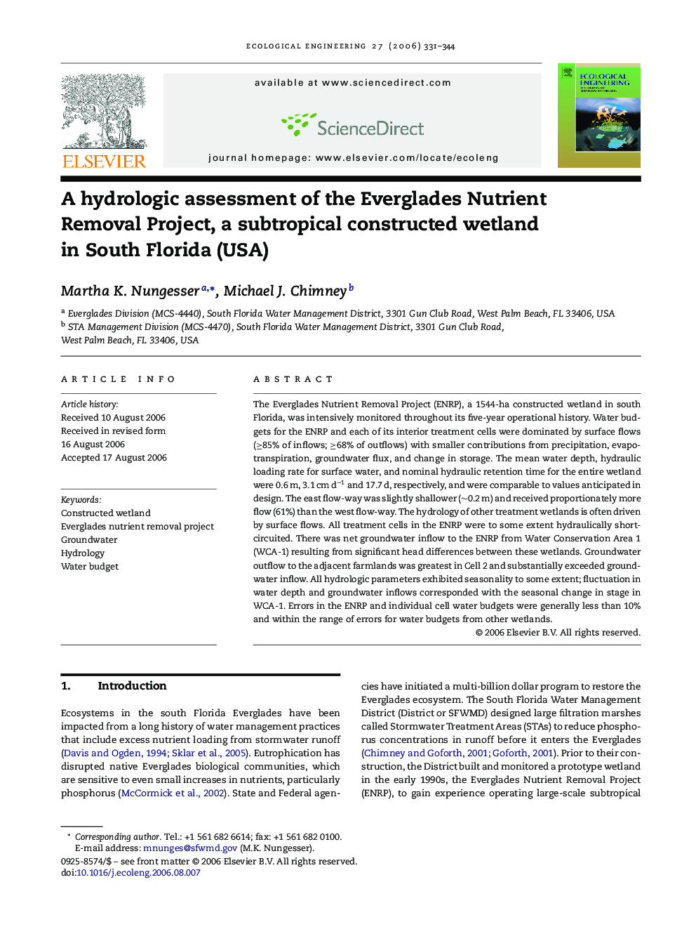 A hydrologic assessment of the Everglades Nutrient Removal Project, a subtropical constructed wetland in South Florida (USA)