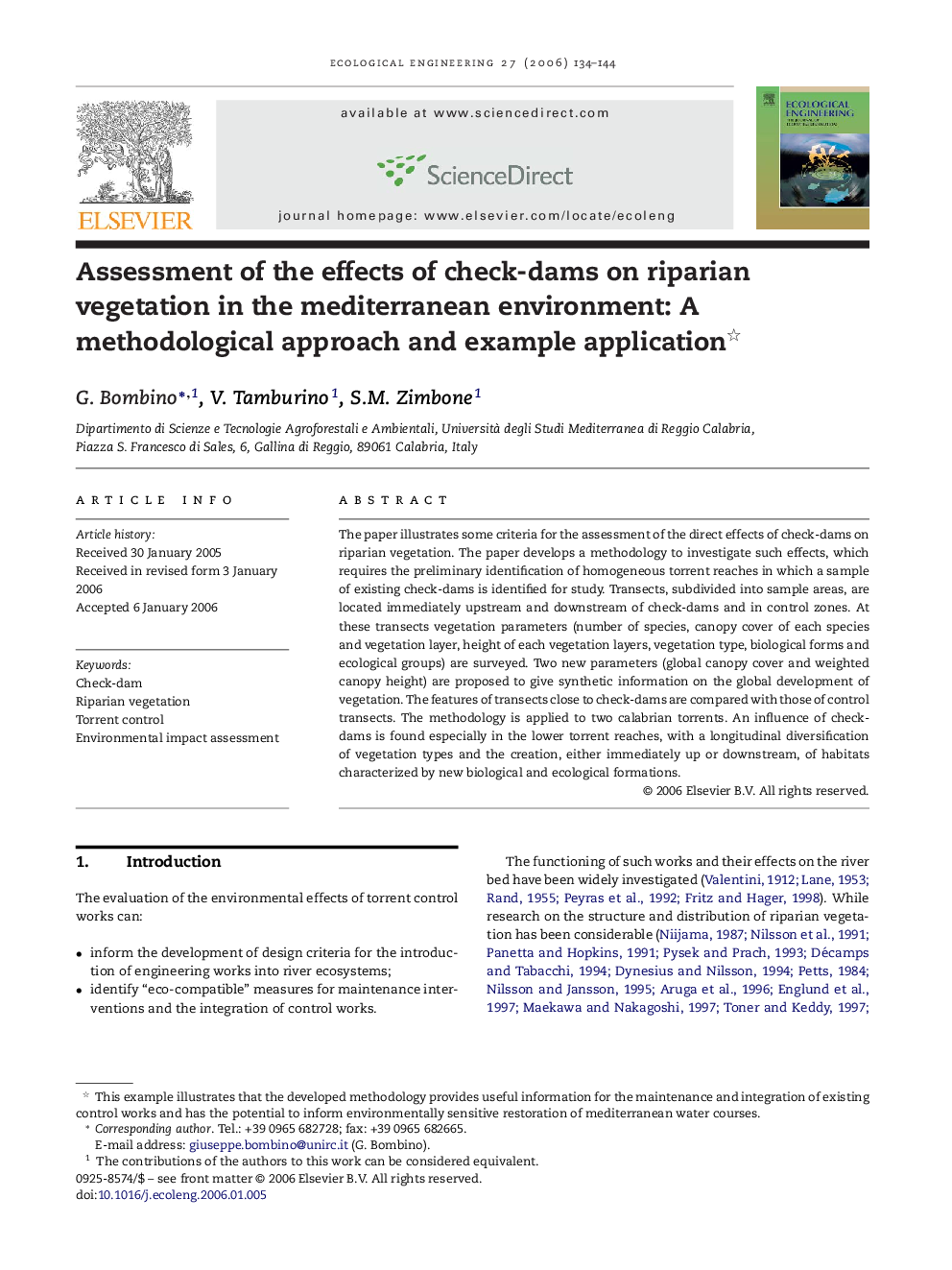 Assessment of the effects of check-dams on riparian vegetation in the mediterranean environment: A methodological approach and example application 