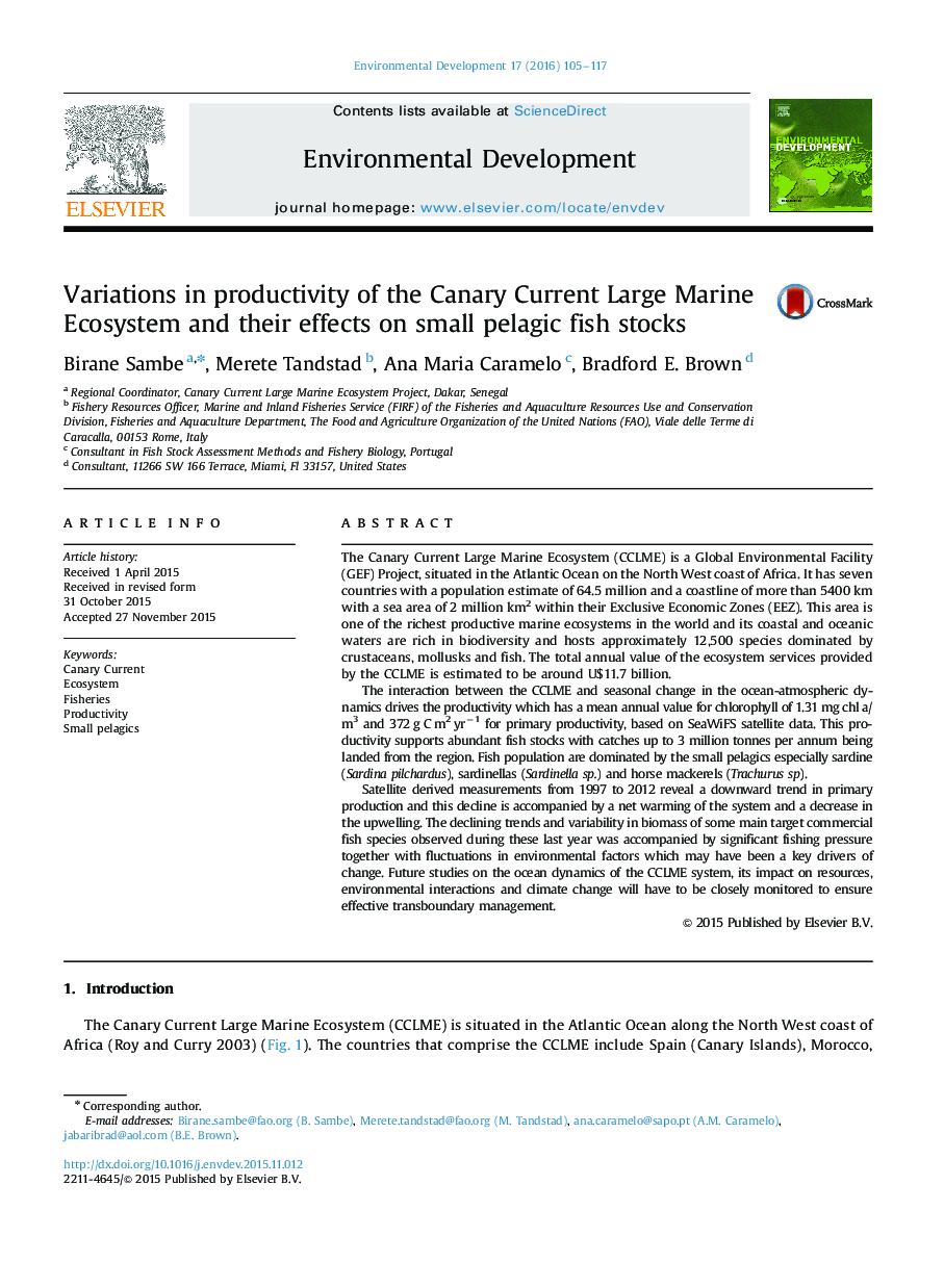 Variations in productivity of the Canary Current Large Marine Ecosystem and their effects on small pelagic fish stocks