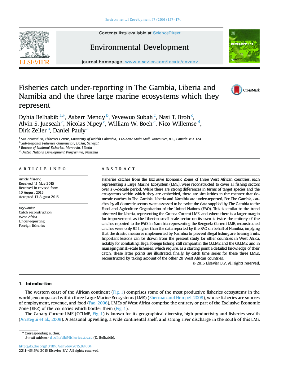 Fisheries catch under-reporting in The Gambia, Liberia and Namibia and the three large marine ecosystems which they represent