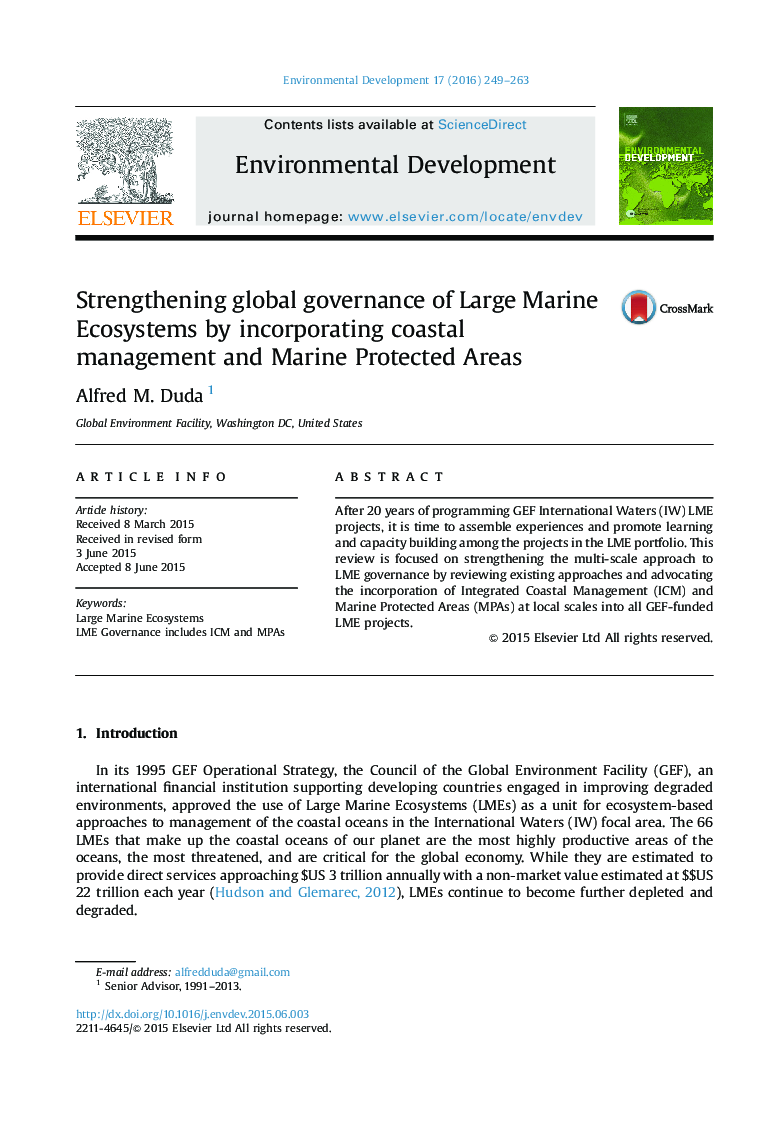 Strengthening global governance of Large Marine Ecosystems by incorporating coastal management and Marine Protected Areas