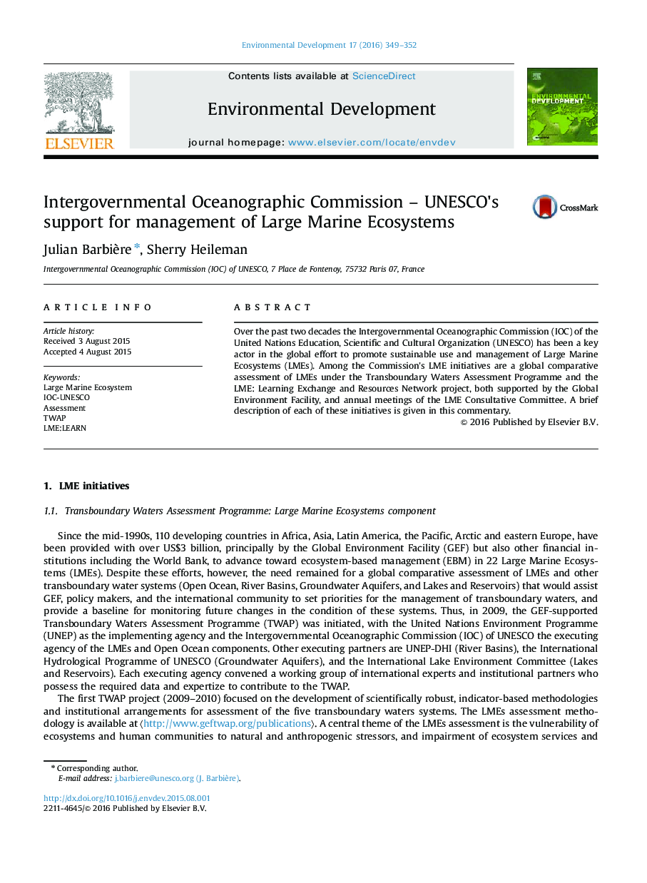 Intergovernmental Oceanographic Commission – UNESCO's support for management of Large Marine Ecosystems