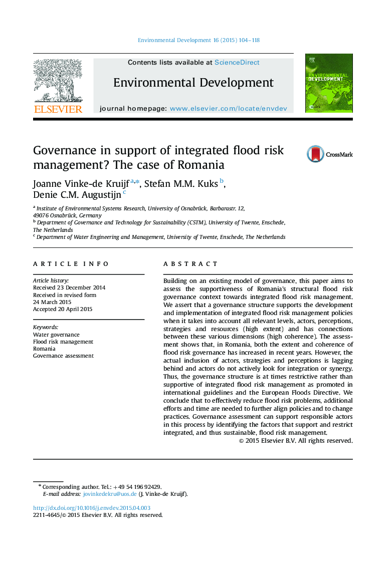 Governance in support of integrated flood risk management? The case of Romania