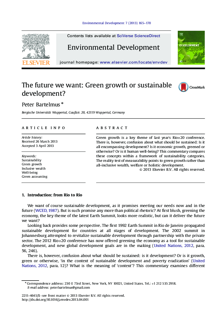 The future we want: Green growth or sustainable development?