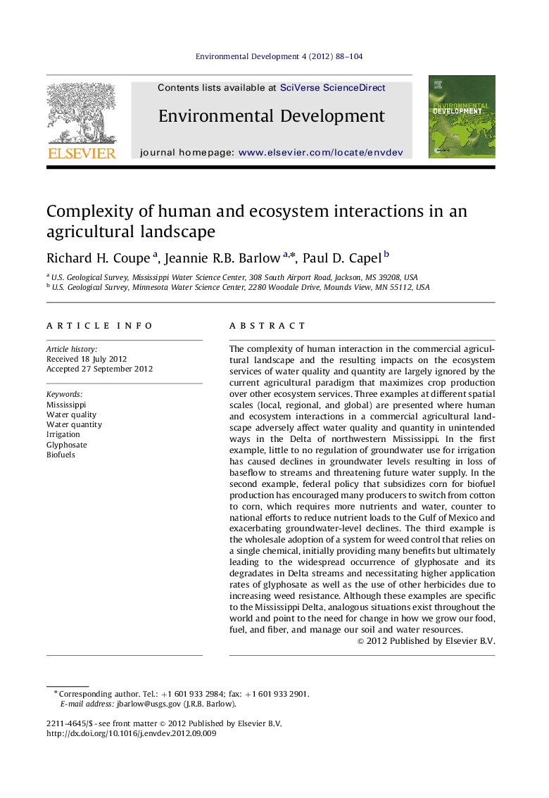 Complexity of human and ecosystem interactions in an agricultural landscape