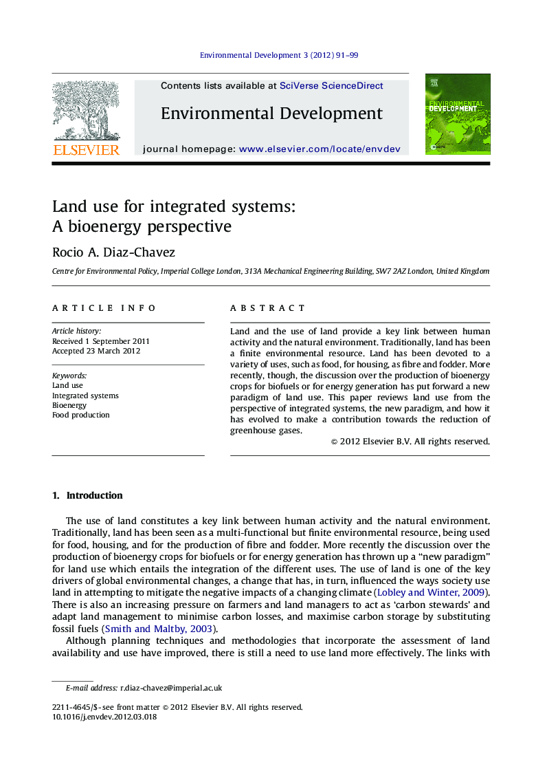 Land use for integrated systems: A bioenergy perspective