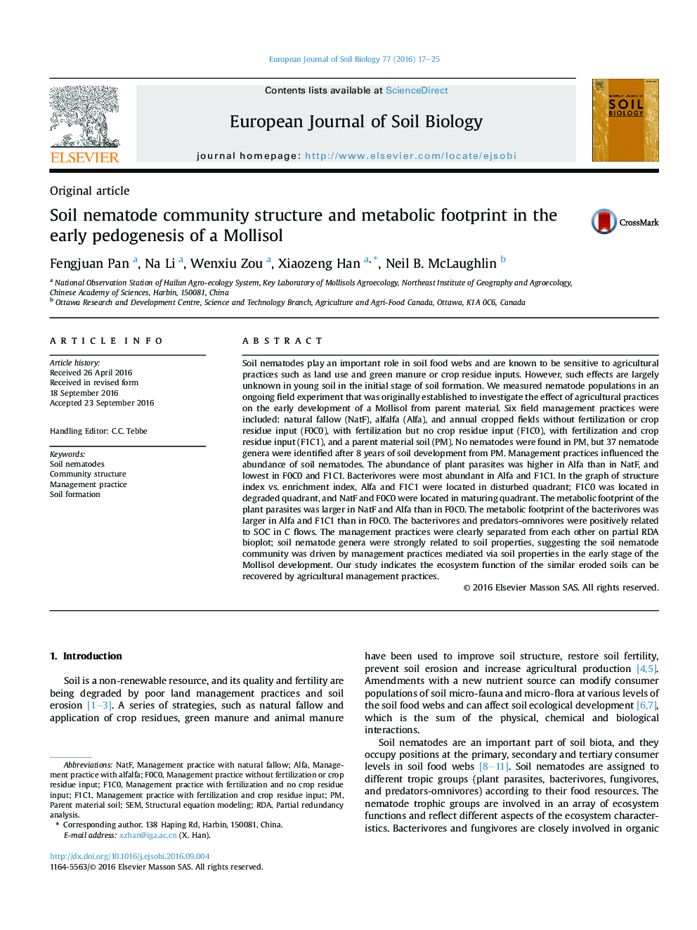 Soil nematode community structure and metabolic footprint in the early pedogenesis of a Mollisol