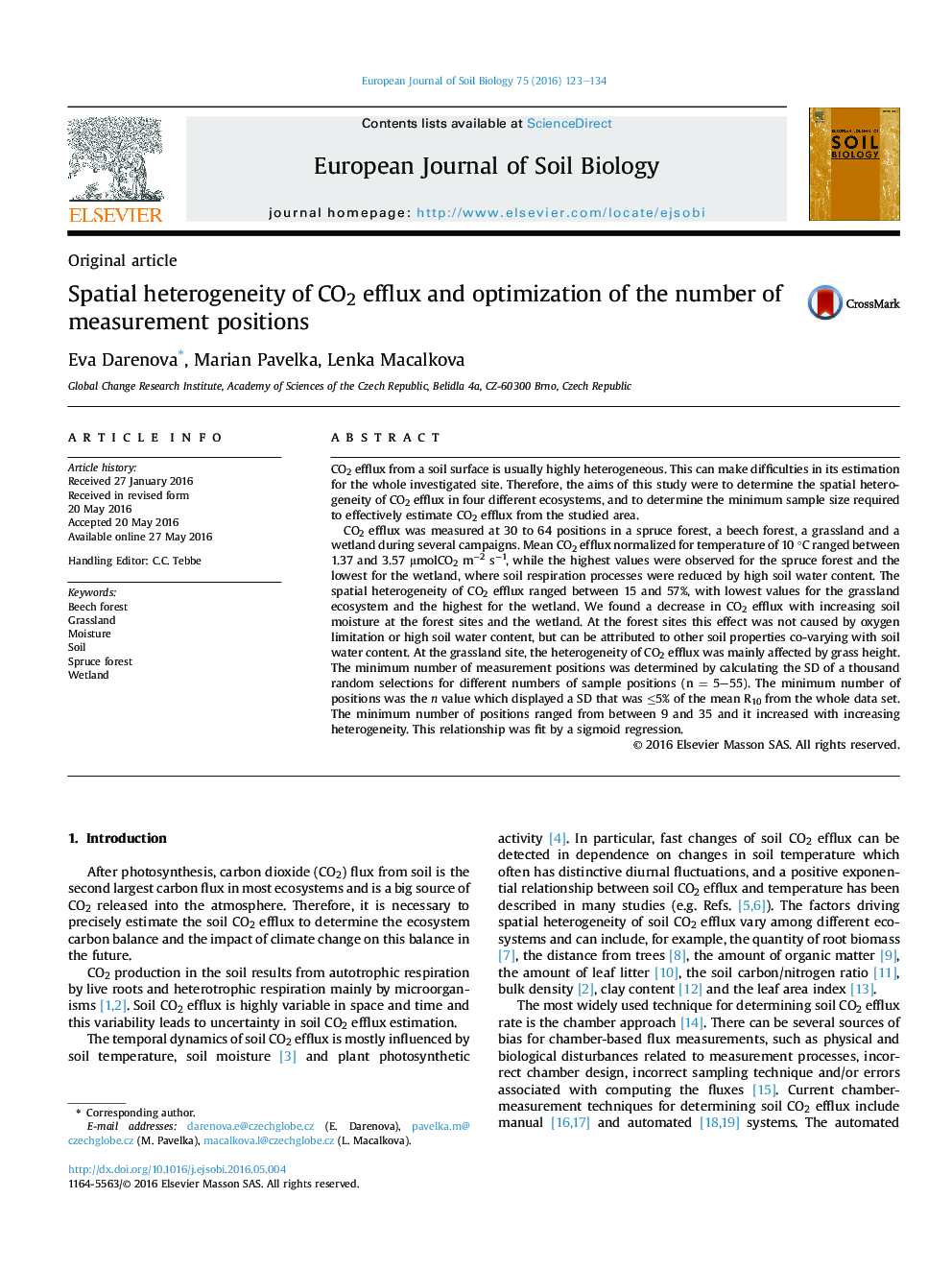 Spatial heterogeneity of CO2 efflux and optimization of the number of measurement positions