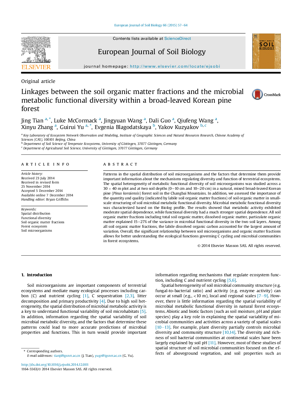 Linkages between the soil organic matter fractions and the microbial metabolic functional diversity within a broad-leaved Korean pine forest