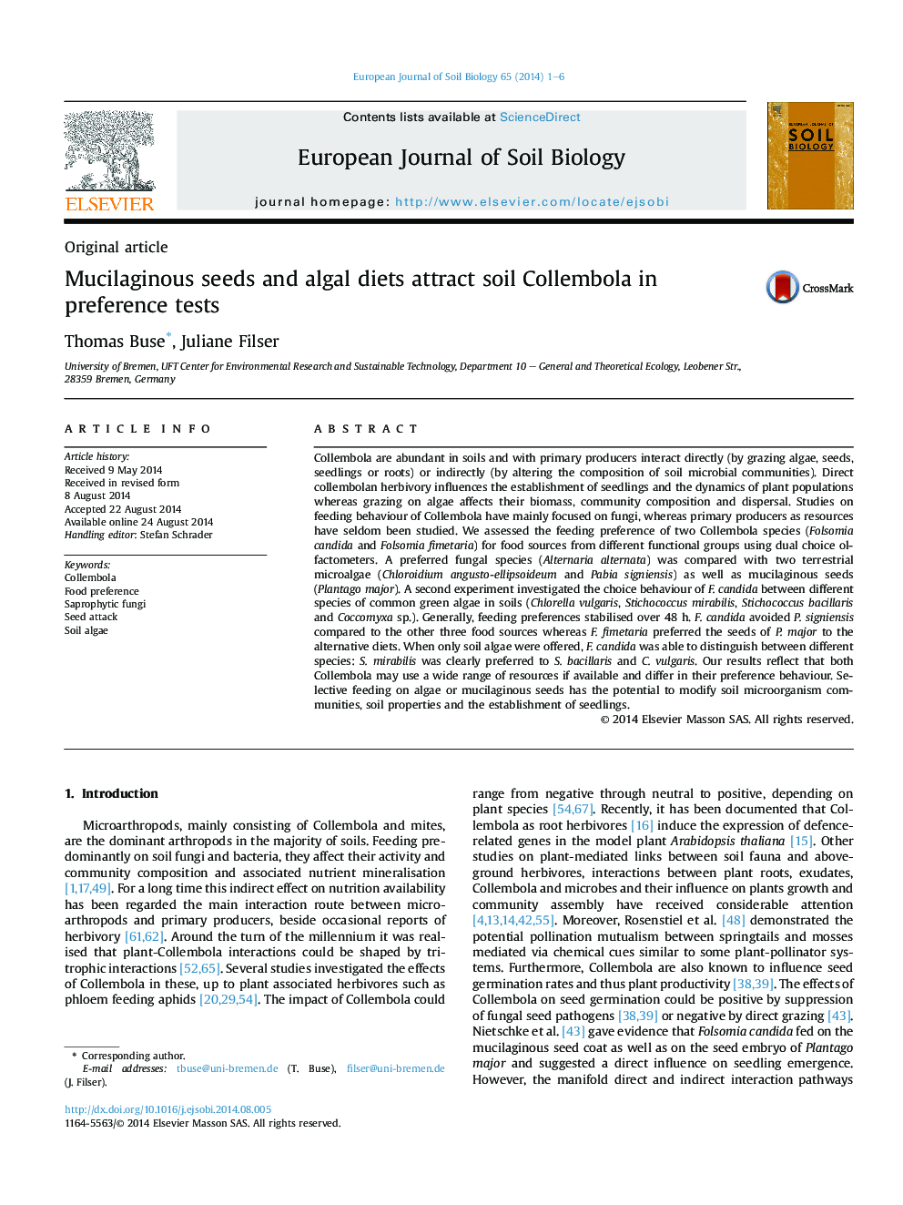 Mucilaginous seeds and algal diets attract soil Collembola in preference tests