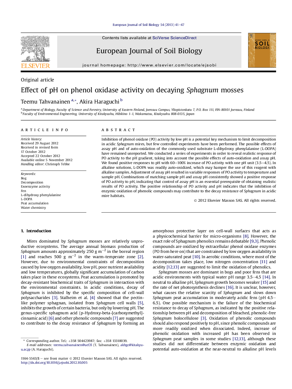 Effect of pH on phenol oxidase activity on decaying Sphagnum mosses