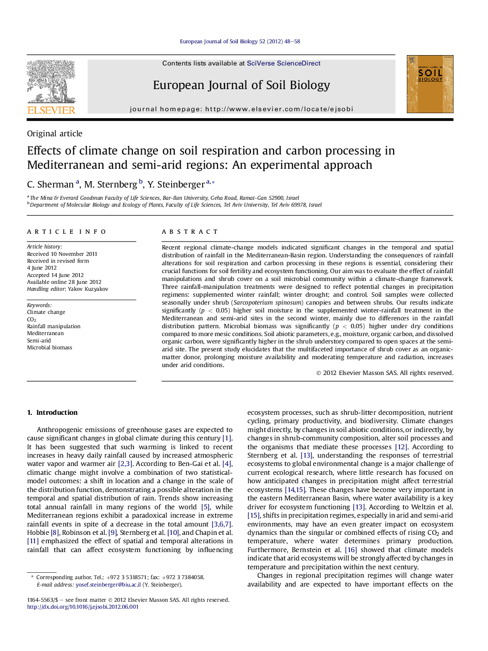 Effects of climate change on soil respiration and carbon processing in Mediterranean and semi-arid regions: An experimental approach