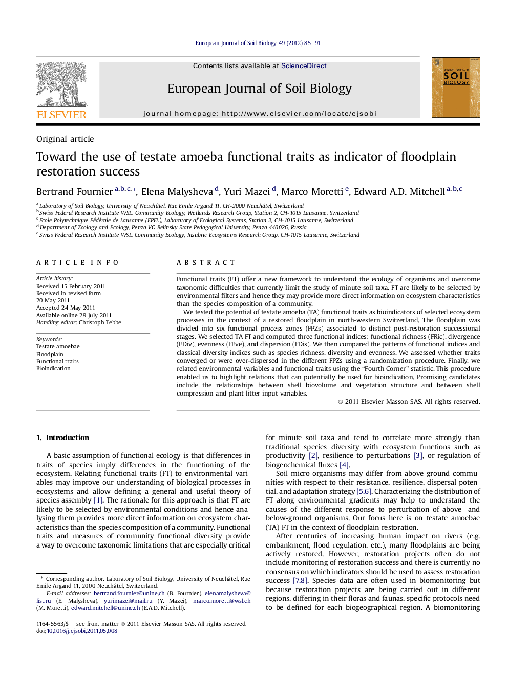 Toward the use of testate amoeba functional traits as indicator of floodplain restoration success