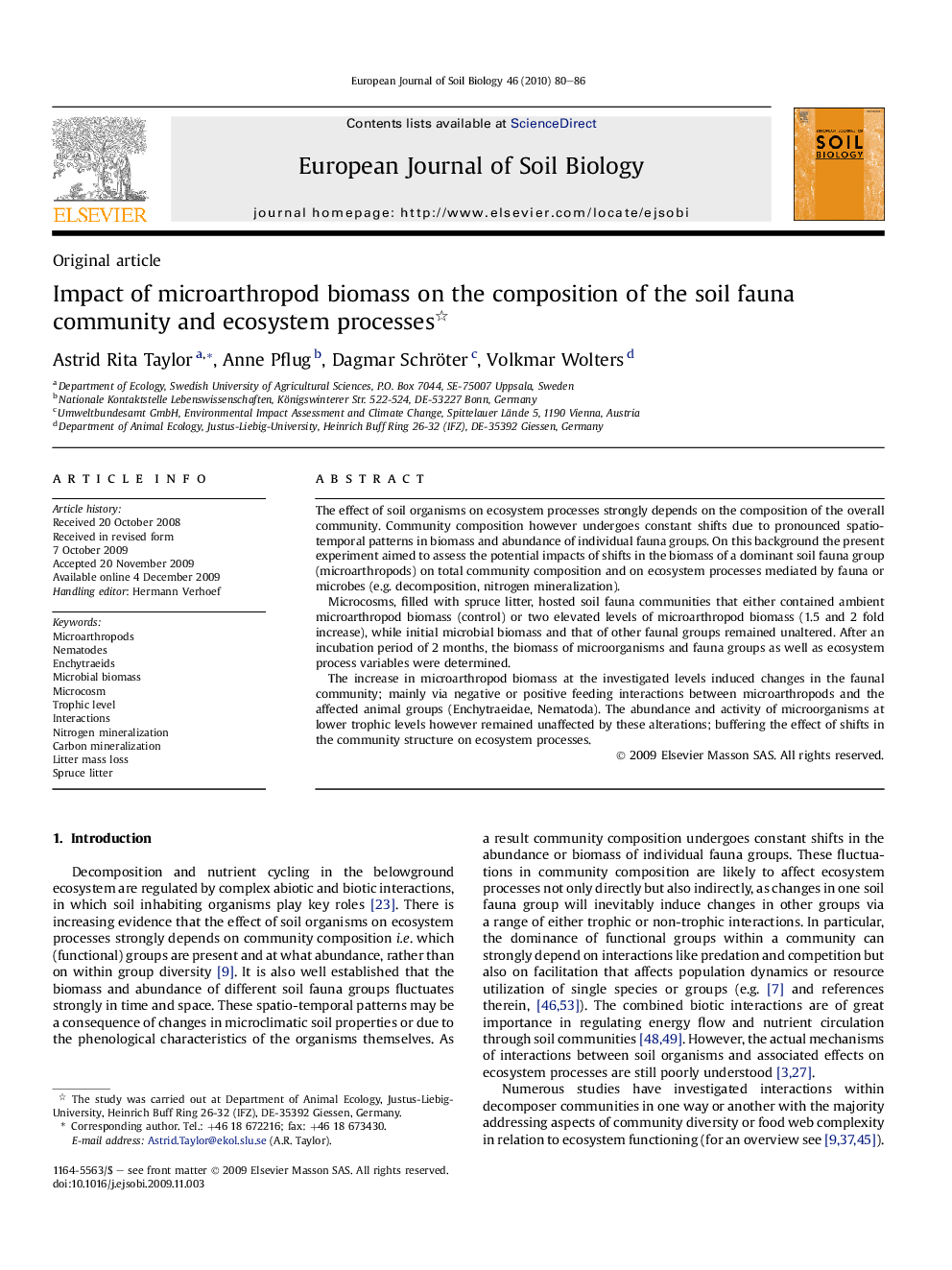 Impact of microarthropod biomass on the composition of the soil fauna community and ecosystem processes 