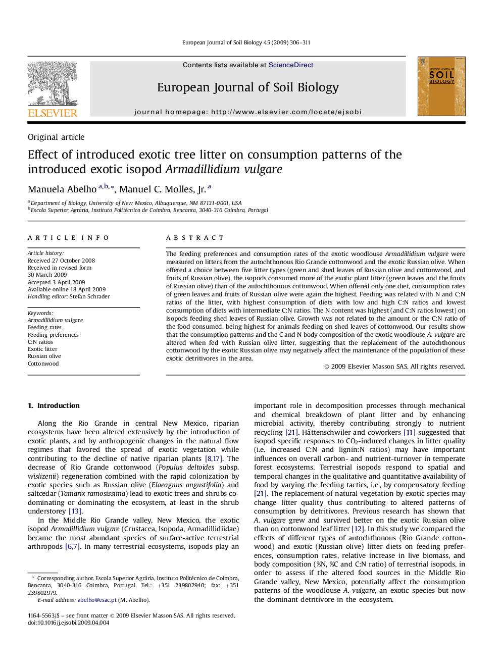 Effect of introduced exotic tree litter on consumption patterns of the introduced exotic isopod Armadillidium vulgare