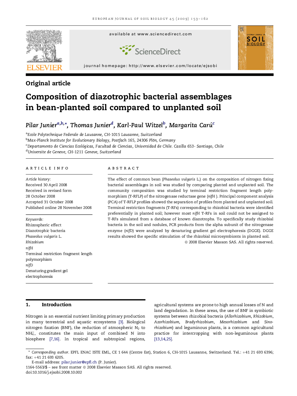 Composition of diazotrophic bacterial assemblages in bean-planted soil compared to unplanted soil