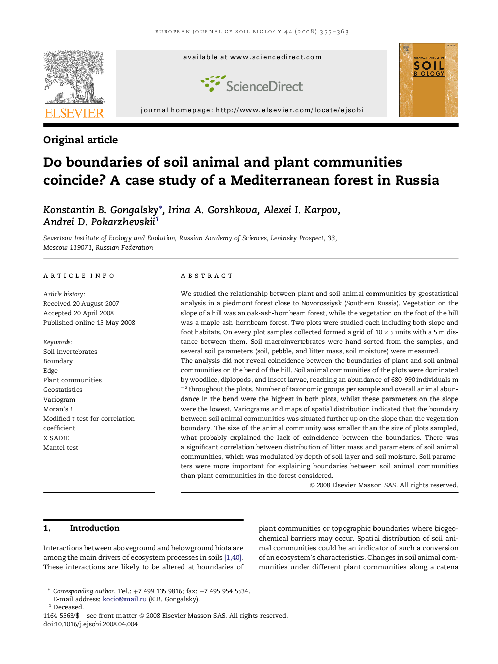 Do boundaries of soil animal and plant communities coincide? A case study of a Mediterranean forest in Russia