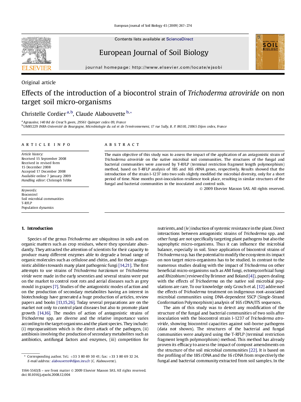 Effects of the introduction of a biocontrol strain of Trichoderma atroviride on non target soil micro-organisms