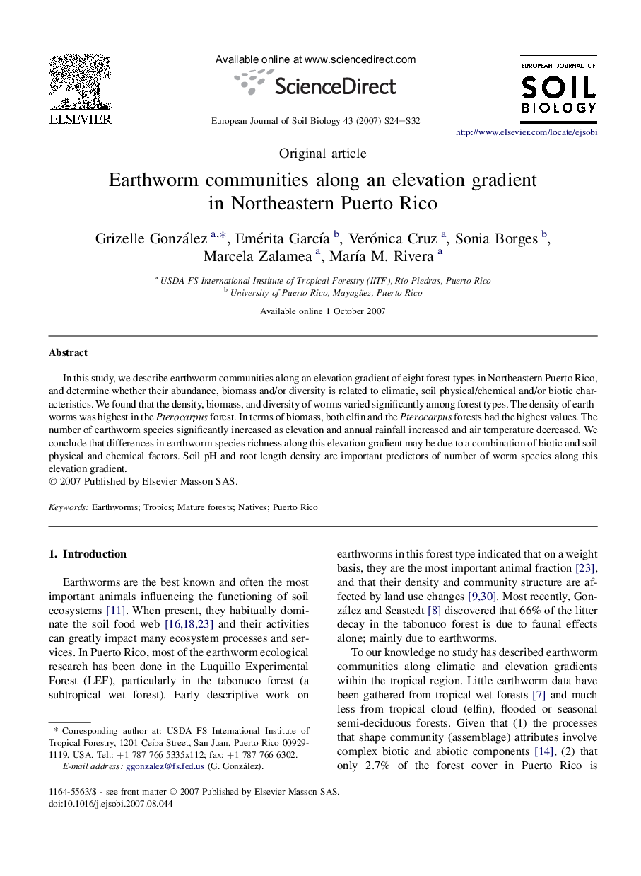 Earthworm communities along an elevation gradient in Northeastern Puerto Rico