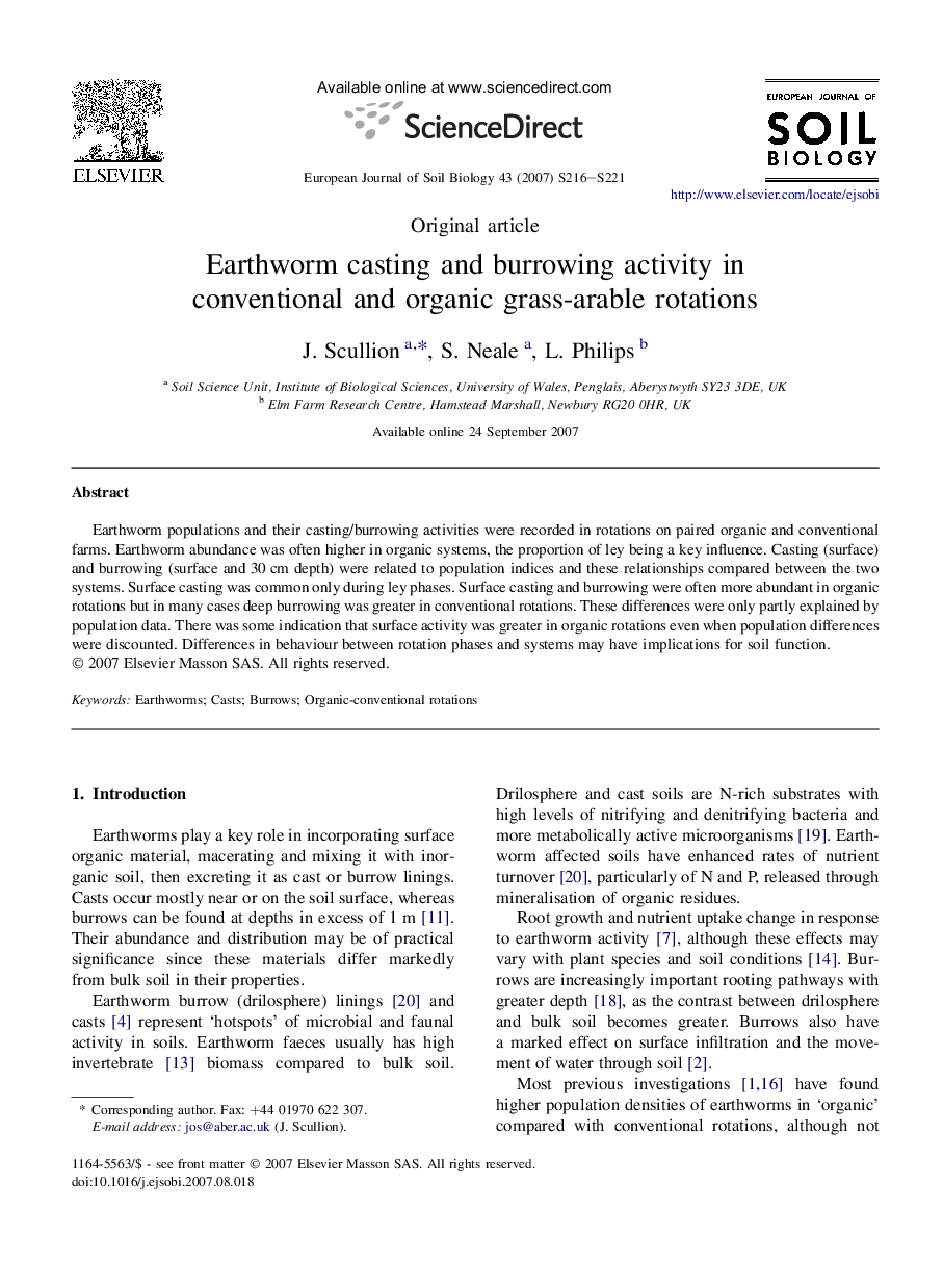 Earthworm casting and burrowing activity in conventional and organic grass-arable rotations