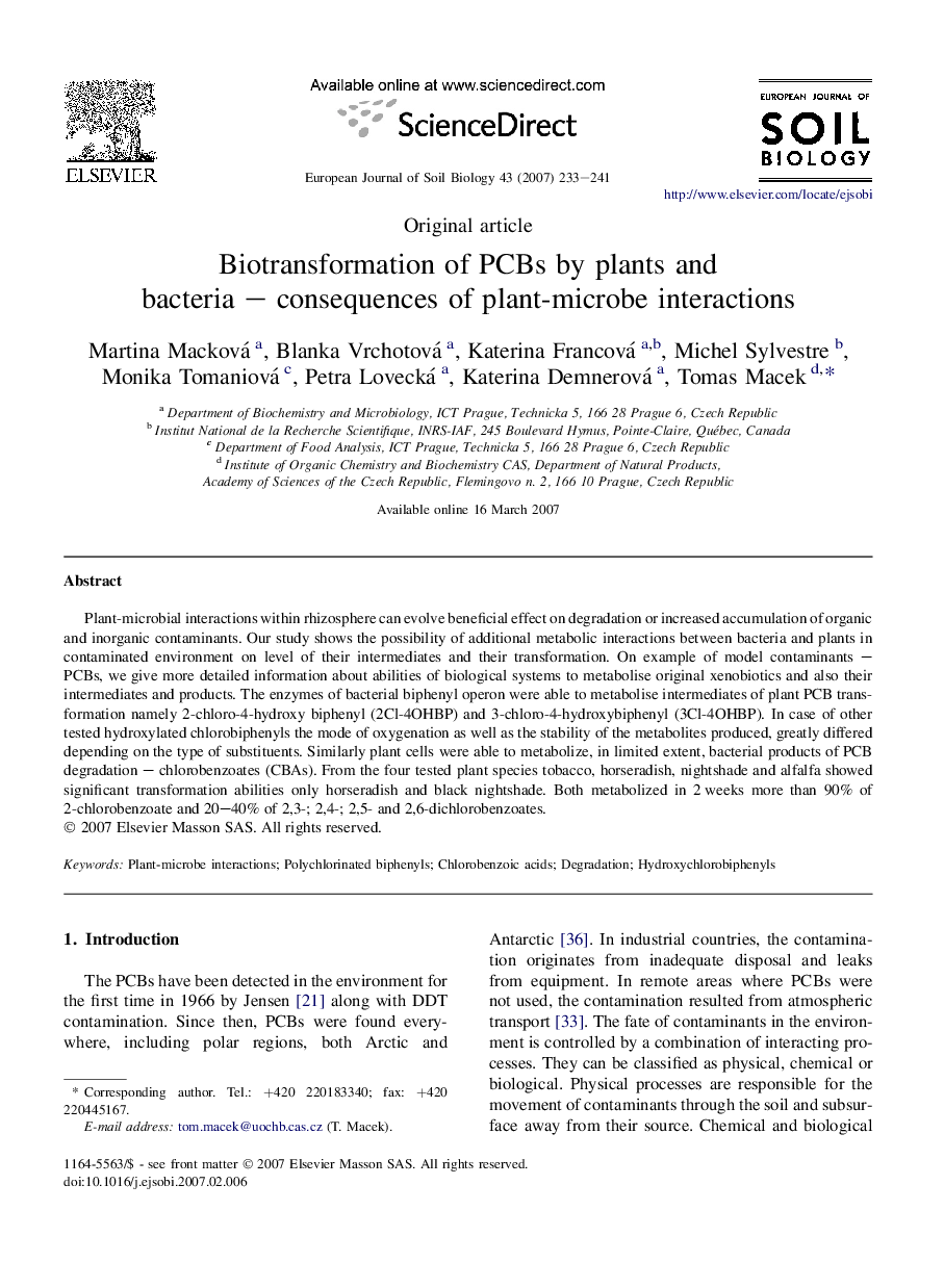 Biotransformation of PCBs by plants and bacteria – consequences of plant-microbe interactions